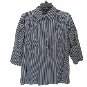 Xsara My Collection Blue Gray Pinstripe Blouse Size Large